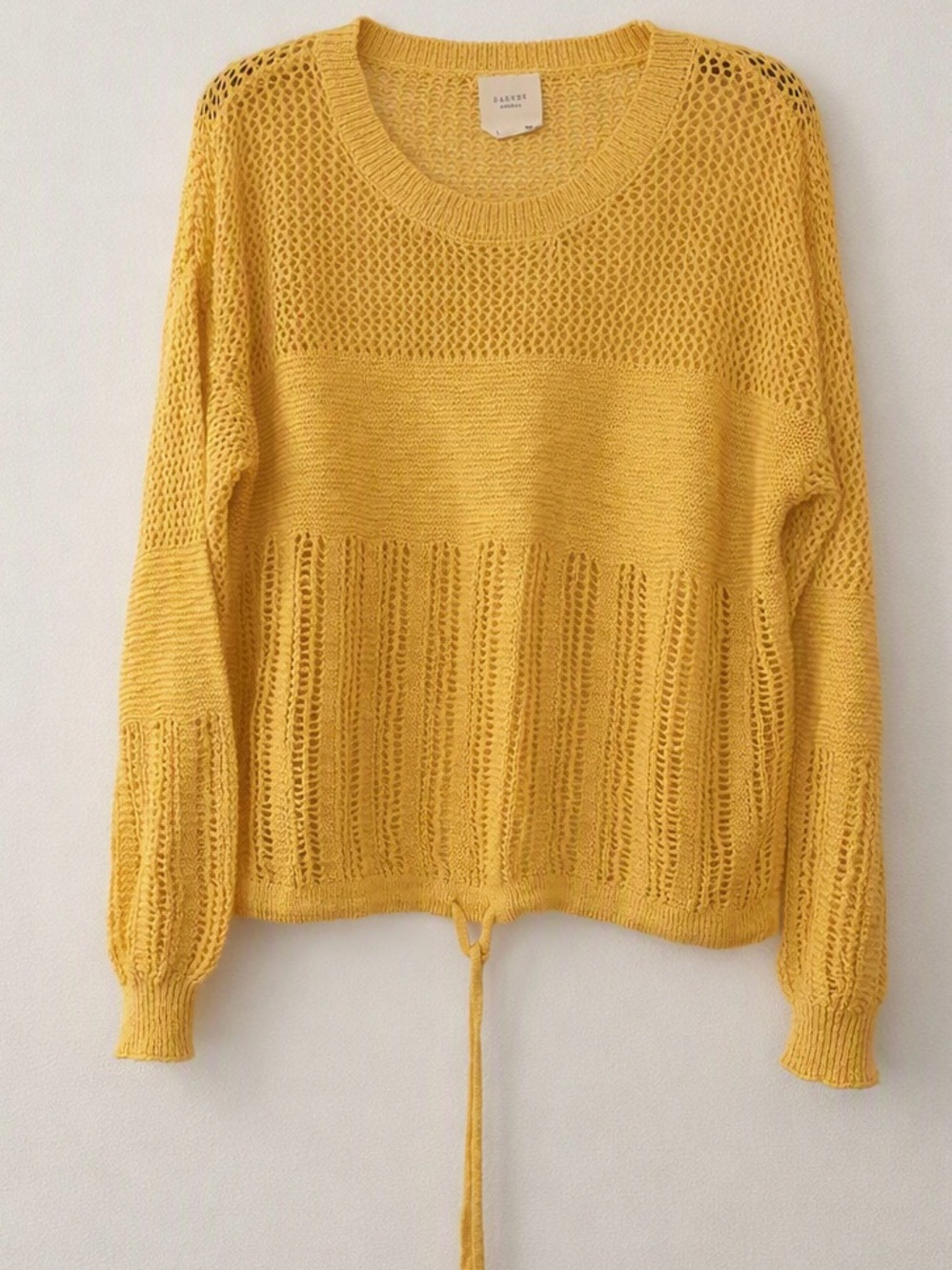 Harper Heritage (Francesca's) Yellow Open-Knit Crochet-Style Sweater — Size L